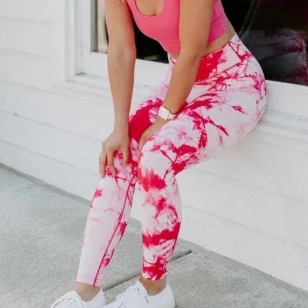 Balance Athletica Red and White Tie-Dye Leggings